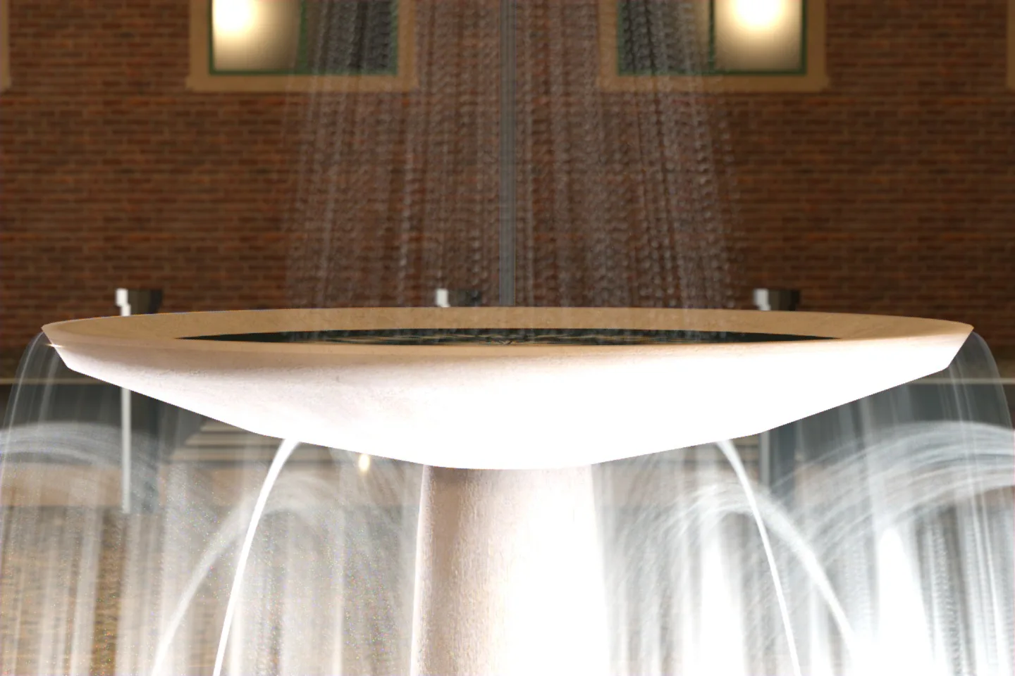 100 percent crop: clean brick wall behind blurred water