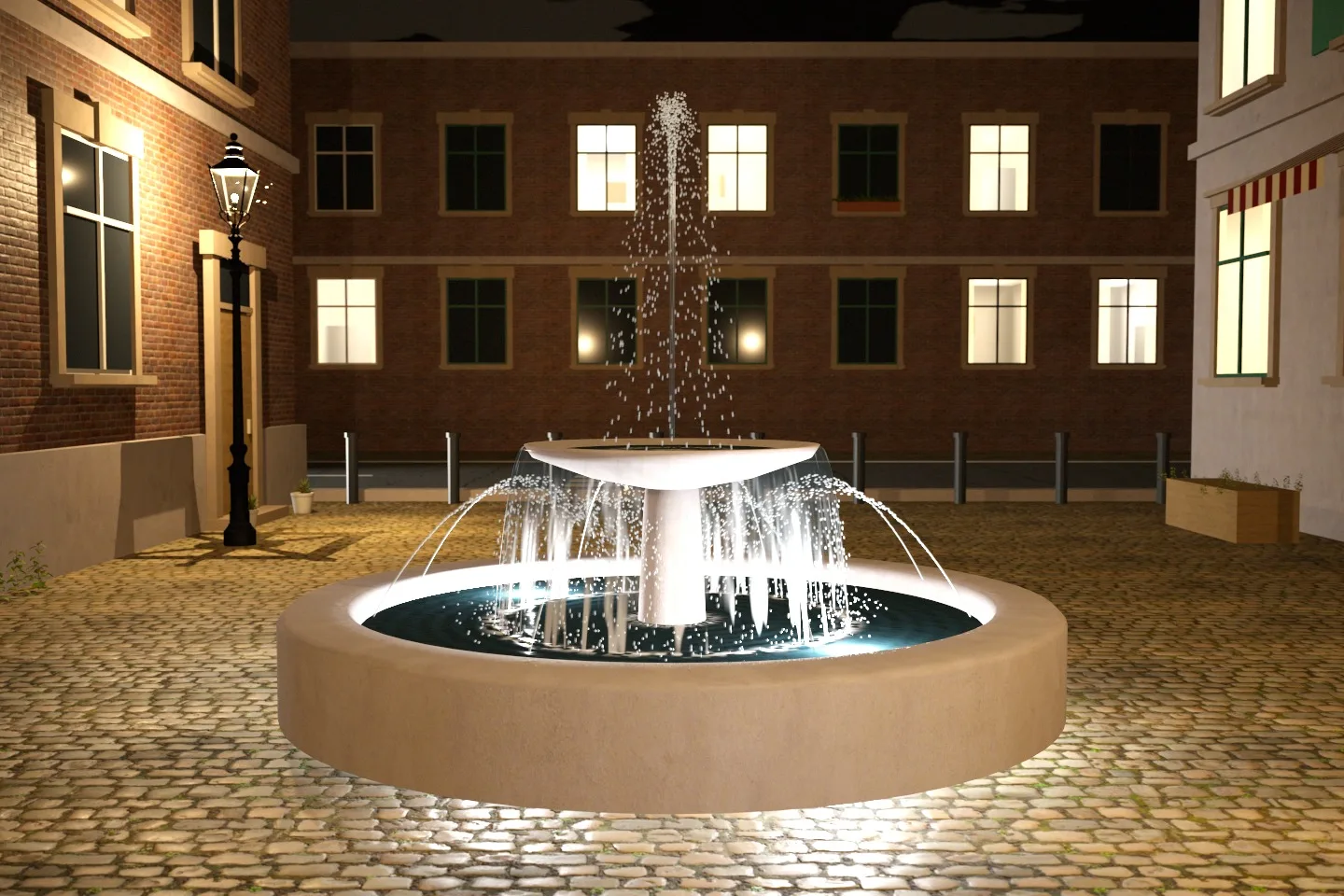 The same night fountain with frozen drops
