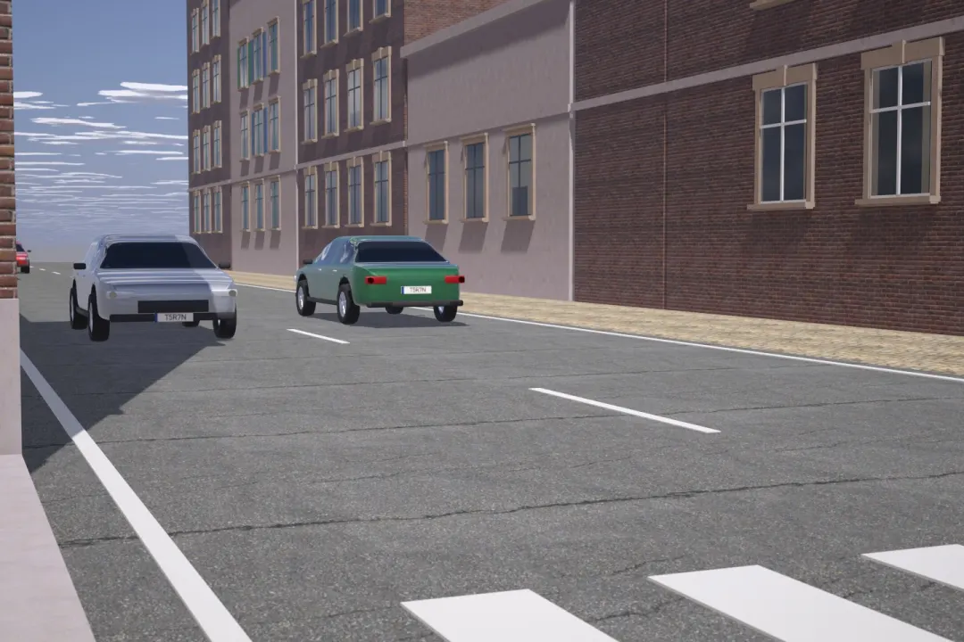 Cars passing the corner of the square in shutter priority.