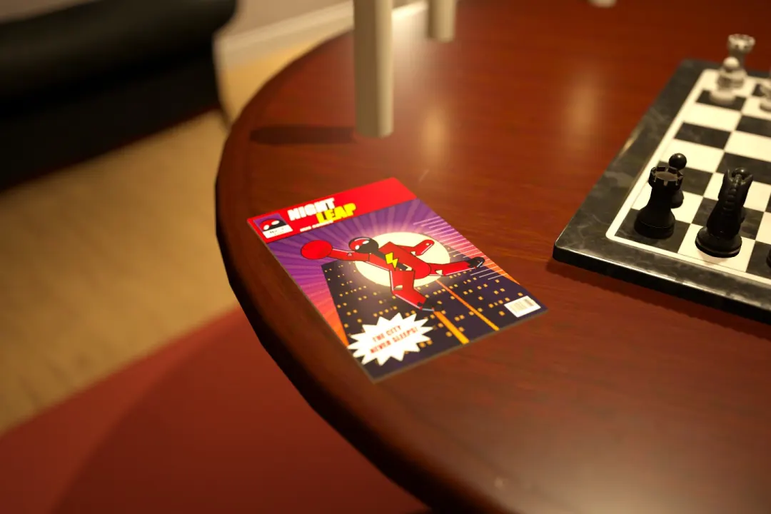 A comic and candles on the living-room table.