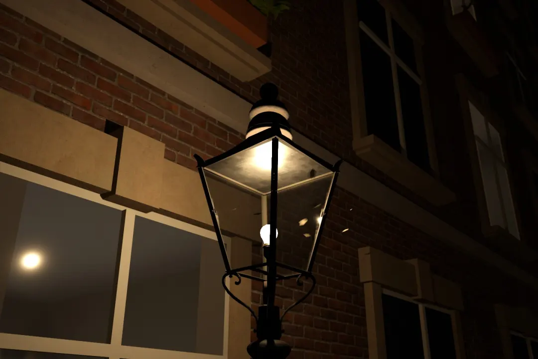 Moths circling a street lamp at night.