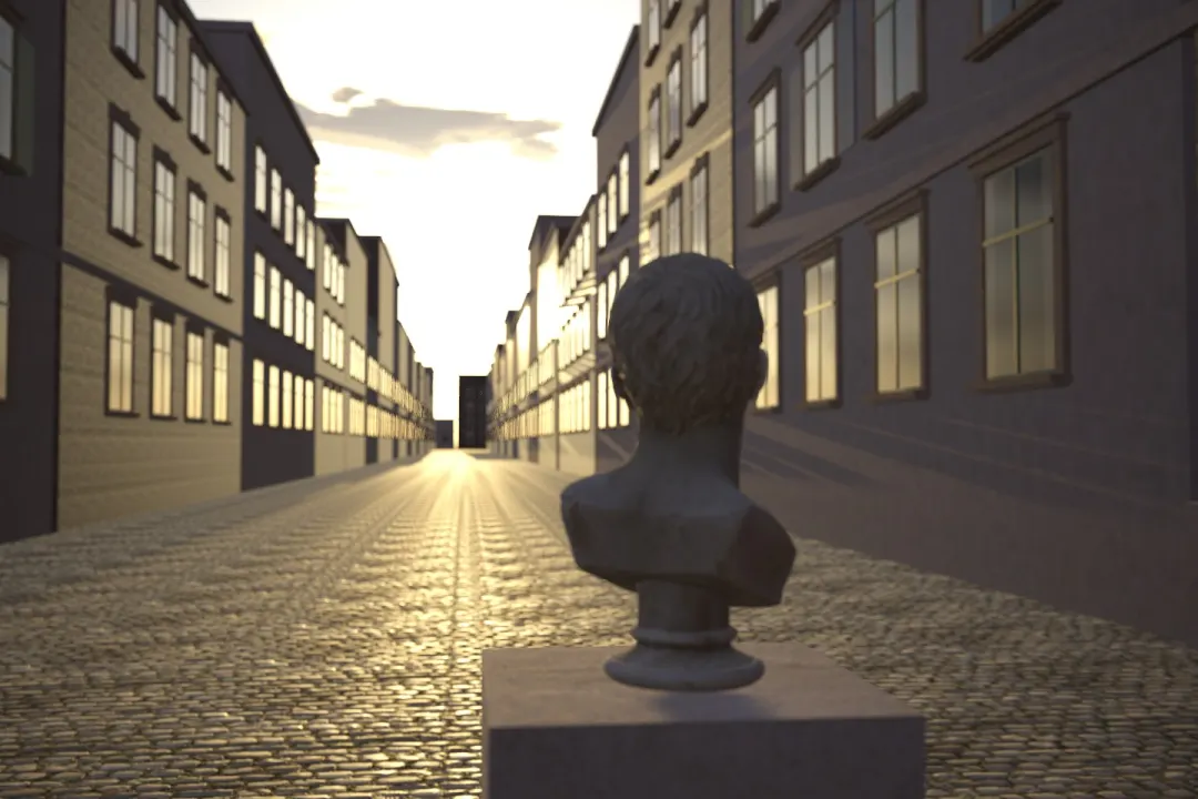 Backlit bust at sunset in aperture priority.