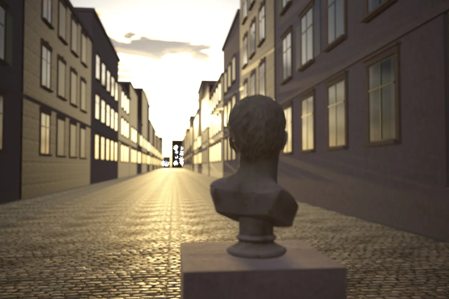 Backlit bust at sunset, face well exposed and sky bright