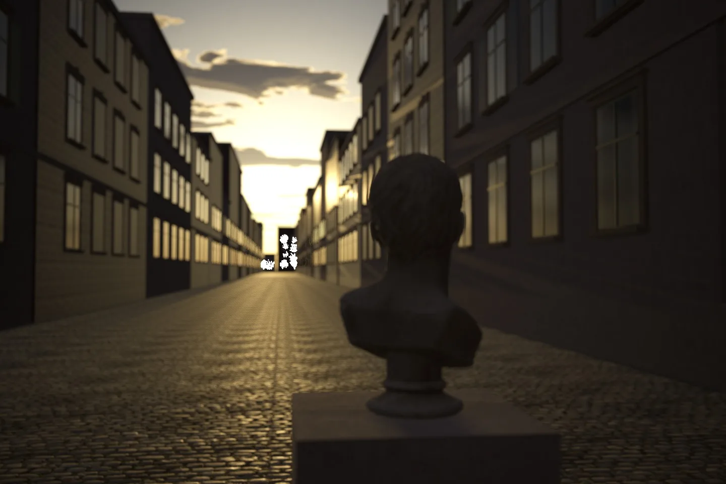 The same bust much darker against a colourful sky